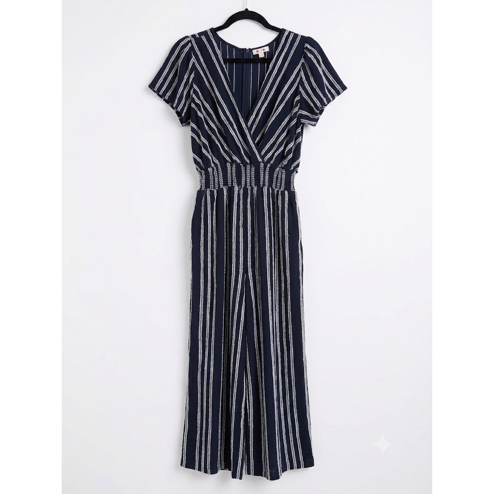 Anthropologie Dolan Left Coast Striped Jumpsuit V-Neck Smocked Wide Leg‎ S